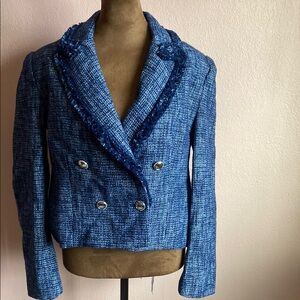 ZARA Women's Blue Tweed Double-Breasted Jacket